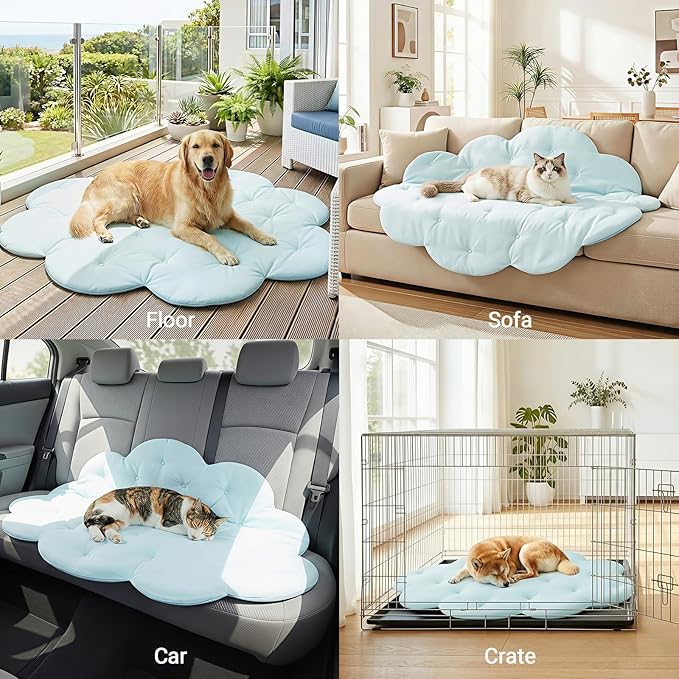 Dog Cooling Mat, 47'' × 35'' Large, Self-Cooling Mat for Dog, (Cool & Warm) Double-Sided Pet Cool Pads for Crate, Kennel, Machine Washable Summer Blanket, Cat Cool Bed, Sky Blue