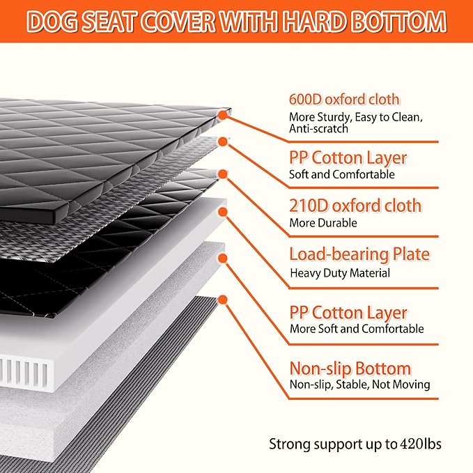 Chilino Back Seat Extender for Dogs - Large Space, Waterproof Dog Car Seat Cover for Back Seat with Hard Bottom Holds 420lbs, 600D Heavy-Duty Upgraded Material Dog Hammock for Car