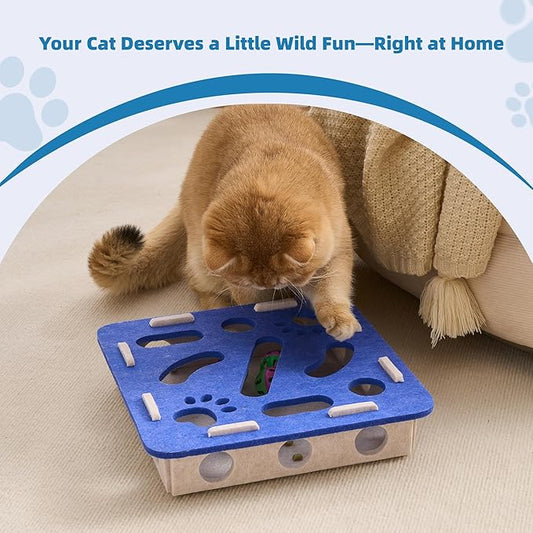 Interactive Cat Puzzle Feeder Toy - Felt Maze Box with 3 Jingle Balls for Indoor Cats, Kittens to Adults - Mental Stimulation, Slow Feeding & Fun Exercise Encourages Natural Hunting Instincts