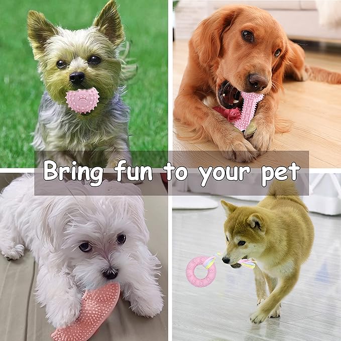 6 Pack Pet Dog Puppy Chew Toys for Teething Small Dogs,Soft Natural Rubber Pink Interactive Dog Puppy Toys Fun Cleaning Squeaky,Funny Dog Chew Toys for Small Medium Breed