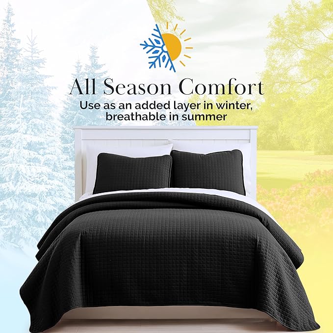 Southshore Fine Living, Inc. Oversized King Quilt Bedding Set, Microfiber Quilts, Pet Hair Resistant Bedding, Oversized King Size Quilt Set w/2 Pillow Shams, Black Bedspread & Coverlet Sets