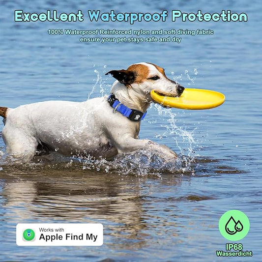 GPS Dog Collar Tracker 2-in-1,Reflective Waterproof Pet Collar,iOS-Only,No Monthly Fees,Unlimited Range,Ideal for Dog Tracking pet Tracker,for Small Medium Large Dogs(XS (10.6"-13.6"), Blue)