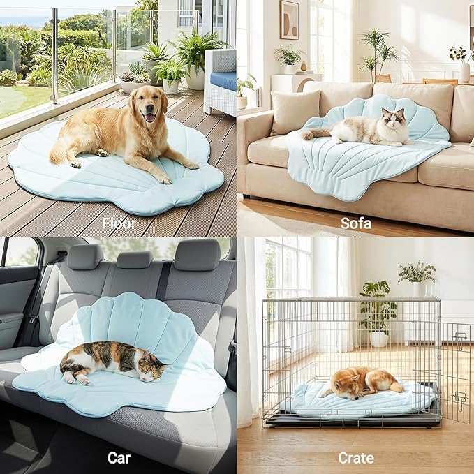 Dog Cooling Mat, 38'' × 38'' Large, Self-Cooling Mat for Dog, (Cool & Warm) Double-Sided Pet Cool Pads for Crate, Kennel, Machine Washable Summer Blanket, Cat Cool Bed, Non-Gel, Sky Blue