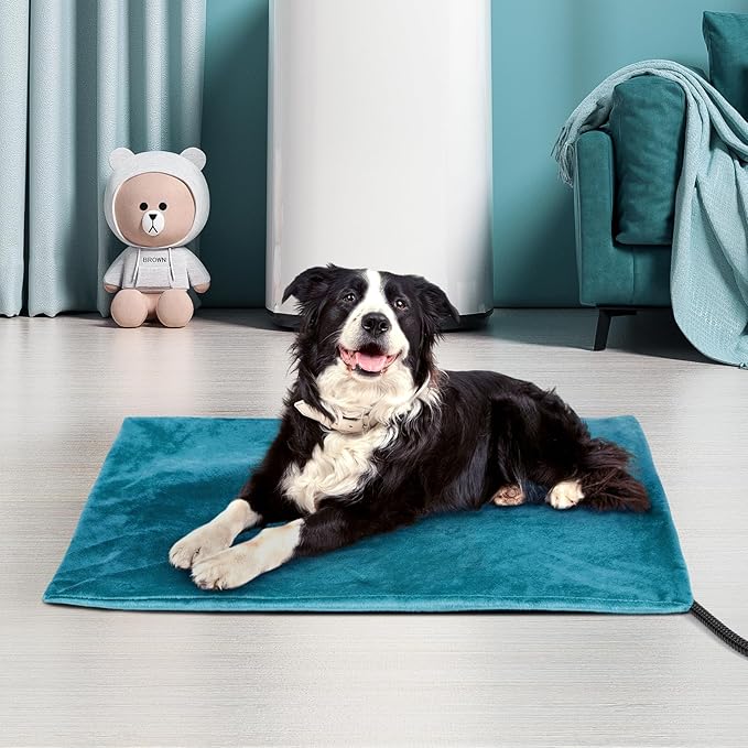 Niubya Pet Heating Pad for Dogs and Cats, Adjustable Temperature and Waterproof Pet Heated Mat with Timer, Electric Heating Pet Bed with Chew Resistant Cord and Soft Washable Cover, 30" x 18"
