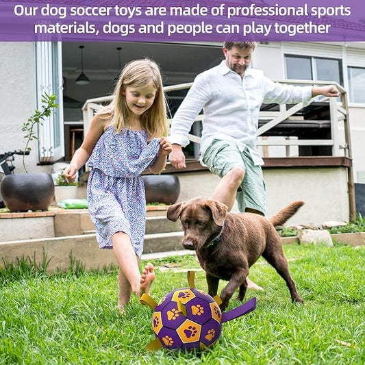 QDAN Dog Ropes Toys, Soccer Ball with Straps, Interactive Dog Toys for Tug of War, Dog Water Toy, Durable Balls for Medium Large Dogs(8 Inch)