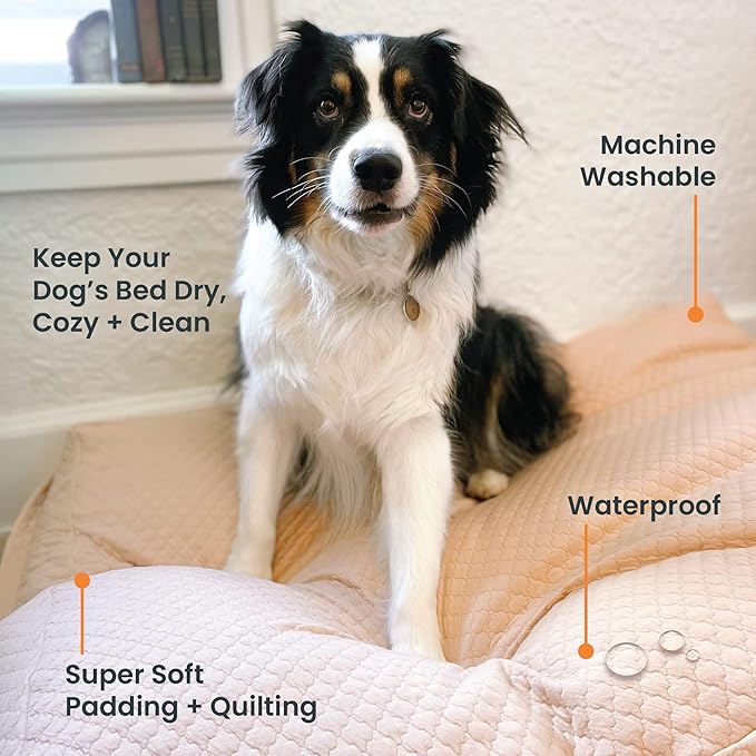 4Knines Luxury Dog Bed Cover – Waterproof Cover for Dog Bed – Heavy Duty Quilted Material – Durable, Machine Washable – USA Based Brand – Medium (Tan)