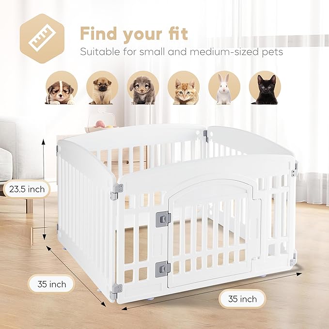 Simple Deluxe 24" 4-Panel Dog Playpen, Durable Pet Playpen with Secure Locking Door for Puppies & Small/Medium Dogs, Portable & Foldable Pet Fence, White