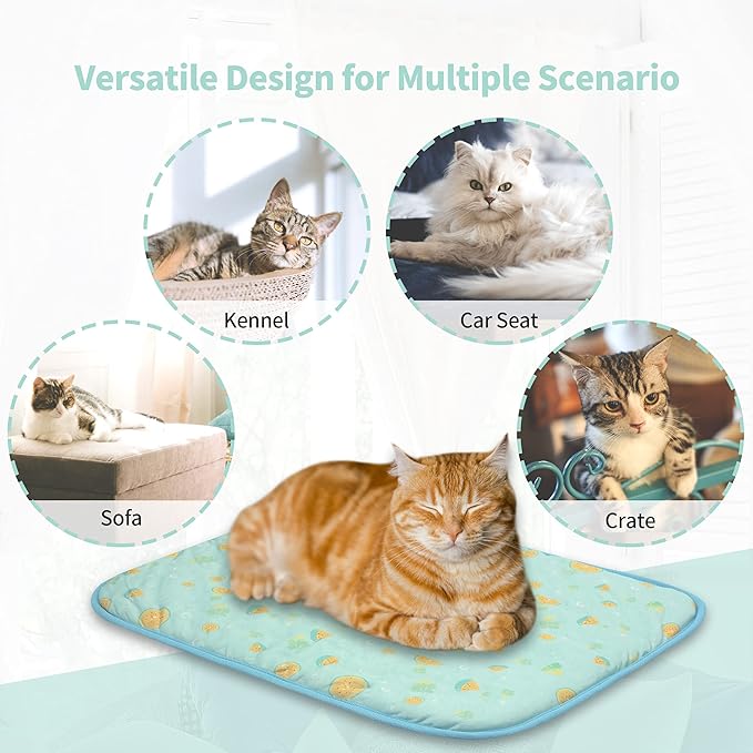 NWK Pack of 4 Pet Cooling Mat -Q-Max>0.345 Ice Silk Cooling Mat for Dogs & Cats Portable & Washable Pet Cooling Blanket, Car Seats, Beds for Summer (4pcs, Green Fruit, 20'' X 16'' X 0.3'')
