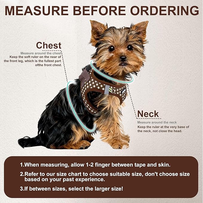 AIITLE Breathable Mesh Dog Vest Harness, No Pull Escape Proof Vest Harnesses with Reflective Bands, Adjustable Plaid Pet Outdoor Harnesses for Small and Medium Dogs Chocolate M