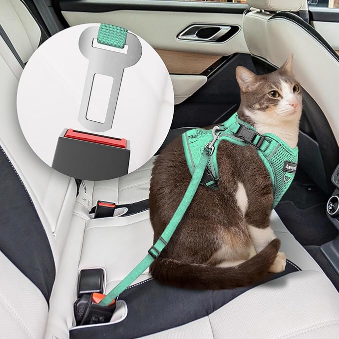 Cat Harness and Leash for Walking, The Upgrade Can be Adjusted in Four Directions and Breathable Cat Harness for Anti Escape that can be Fitted and Positioned, Reflective Strips Harness, Green, S