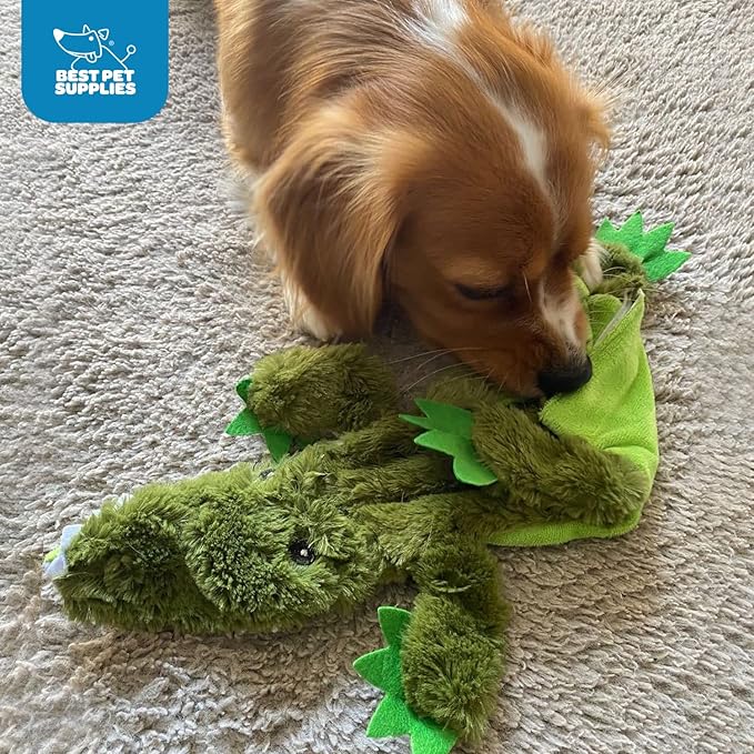 Best Pet Supplies 2-in-1 Stuffless Squeaky Dog Toys with Soft, Durable Fabric for Small, Medium, and Large Pets, No Stuffing for Indoor Play, Holds a Plastic Bottle - Alligator, Large (Pack of 3)