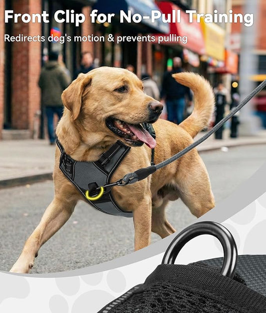 Joytale No Pull Dog Harness Medium Sized Dog, Reflective Pet Vest with Front Clip, Adjustable Soft Padded Harnesses with Easy Control Handle for Training and Walking, Gray, M
