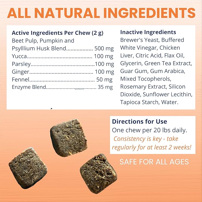Under the Weather Scoot Stop Chews for Dogs | Vet Formulated No-Scoot for Dogs Supplement | Digestive & Anal Gland Support Support for All Breeds | 60 Count