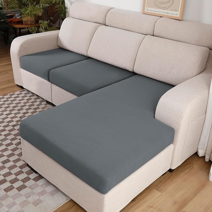 Waterproof Couch Cushion Covers Sofa Seat Cover, Stretch Sofa Cushion Slipcovers for Sectional Sofa, Reversible Furniture Protector Covers for Kids Pets, Washable(Large, Grey)