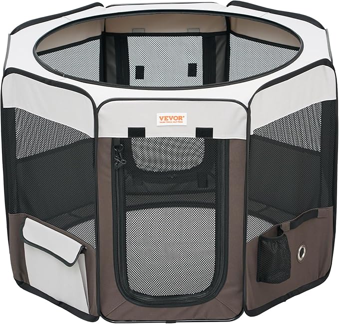 VEVOR Portable Pet Playpen, 36x36x23 in Foldable Dog Cat Pen + Free Carrying Case + Bowl, Indoor/Outdoor Dogs Crates Kennel for Puppies with Premium Waterproof 600D Oxford Cloth, Removable Zipper Top