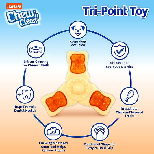 Hartz Chew ‘n Clean Chew Toy and Treat in One Chicken Flavored Tri-Point Dog Toy, Medium