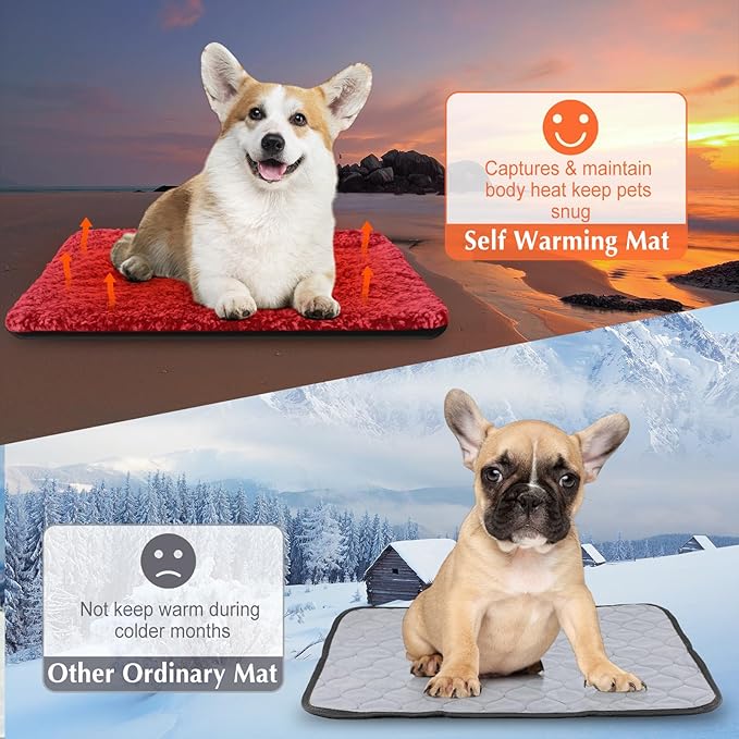 Drydiet 4 Pack Self Warming Cat Pads Self Heating Cat Mat Washable Homeless Dogs Thermal Pads Kennel Pad Reflects Body Heat Warm Crate Bed Mat for Indoor Outdoor Pet(Red,16 x 20 Inch)