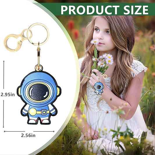 Leather Keychain Holder Case Compatible with AirTag,Cute Protective Cover with Keyring,Anti-Scratch Finder GPS Tracker Case for Wallet Keys,bag,pets,Backpack(Astronaut Blue)