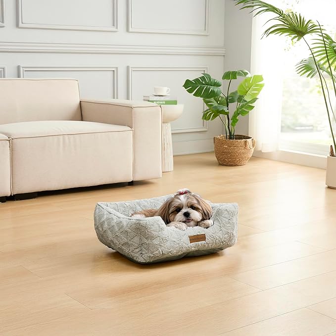 Modern Threads Ultra Soft Plush Pet Bed for Small and Medium Dogs with Elegant Texture and Stylish Design, Removable Washable Cover, Grey, (24" L x 20" W x 8" Th)