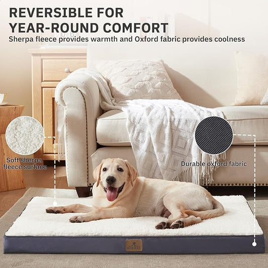 Bedfolks Orthopedic Dog Bed for Extra Large Dogs - Egg Foam Dog Crate Bed with Removable Waterproof Cover, Pet Bed Mat Suitable for Dogs and Pets Up to 100 lbs (44 x 32 x 3.5 inches, Grey)