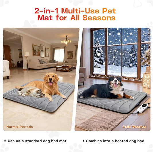Large Dog Heating Pad with Washable Cover, Soft Plush Pet Heating Pad with 9 Adjustable Temperature, Timer, Chew-Resistant Cord, Waterproof Electric Heated Pet Bed Mat for Dogs and Multi-Cats