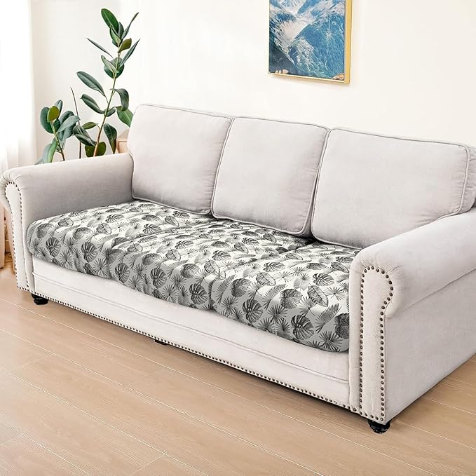 ANARACHON Leather Look Couch Cushion Covers Sofa Seat Slipcovers Sets Couches Furniture Protector for Sectional Armchair Loveseat Pets Kids Stretch Spandex Fabric (3 Cushion Sofa, Beige Leaf)