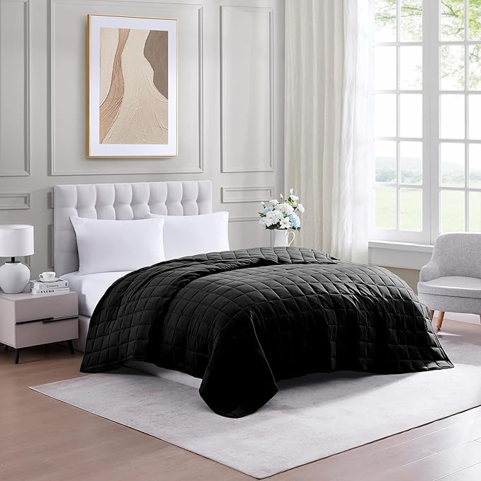 Casa Platino Black Blanket Twin XL Size - Pre Washed Quilted - Soft & Lightweight Bed Blankets - All Season Premium Down Alternative Blankets
