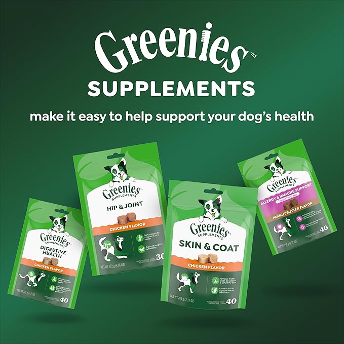 Greenies Supplements Dog Skin and Coat Supplements with Omega 3 Fatty Acids & Fish Oil for Dogs, Chicken Flavor, 14.7 oz, 80 Count (Pack of 2)