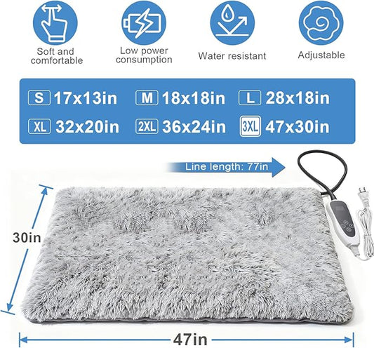 GOLOPET Extra Large Dog Heating Pad, 47×30 In with Smart Thermostat Switch and Power Line Protection Tube,Obtained MET and UL Dual Certification,Waterproof Pet Heating Pad with Long Velvet Cloth Cover
