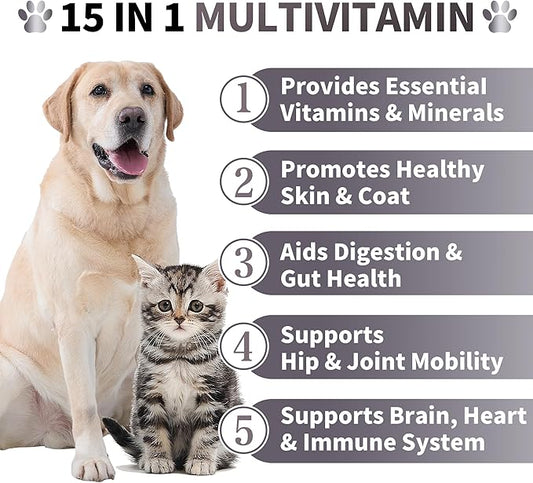 Best Buddy Multivitamin 15-in-1 Treats for Dogs I Cats, Complete Health Supplement Joint Support + Digestive Enzymes, Grain Free Dog Vitamins and Supplements for Skin & Coat (Chicken, 225g)