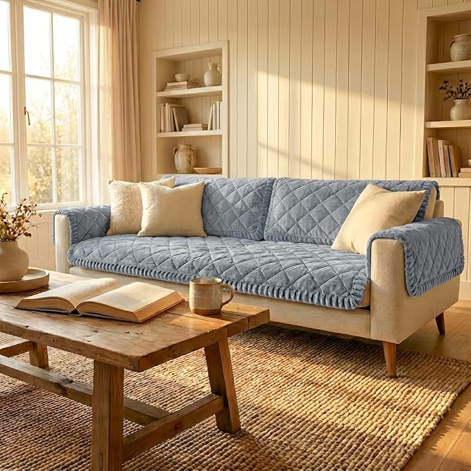 Smiry Fuzzy Couch Cover for Dogs, Non Slip Washable Pet Sofa Cover, Scratch Proof Hair Resistant Plush Sofa Slipcover, Pet Friendly Couch Cushion Protector for Cat, Grey, 27.6" x 82.7"