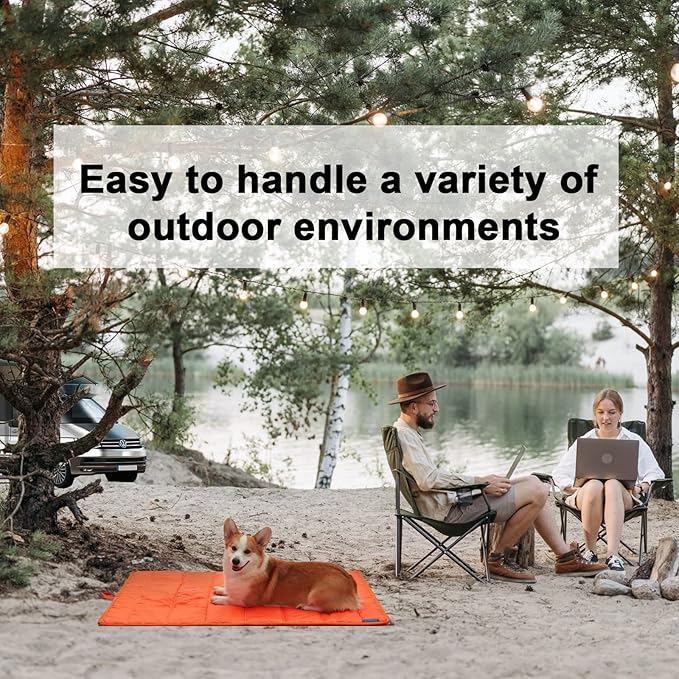 BDEUS Travel Dog Bed, Outdooor Camping Pet Mat, Portable Place Mat with Handle, Easy to Clean, Waterproof & Portable and Odor Resistant Pet Cooling Pad (X-Large 51" x 35", Orange)