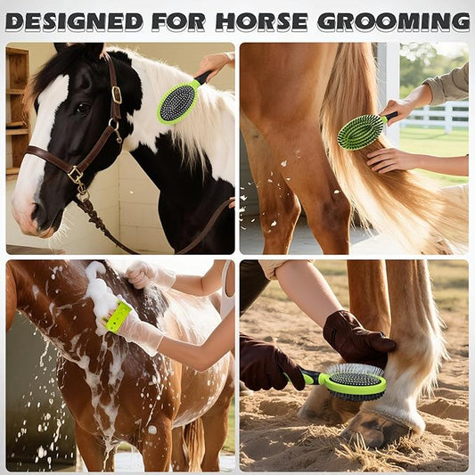 2PCS Pet Grooming Tools - Double-Sided Brush for Shedding and Bathing, Suitable for Short/Long Haired Dogs Cats and Horses, Deshedding Dog Brush, Mane & Tail Combs for Horses - Pet Supplies (Green)