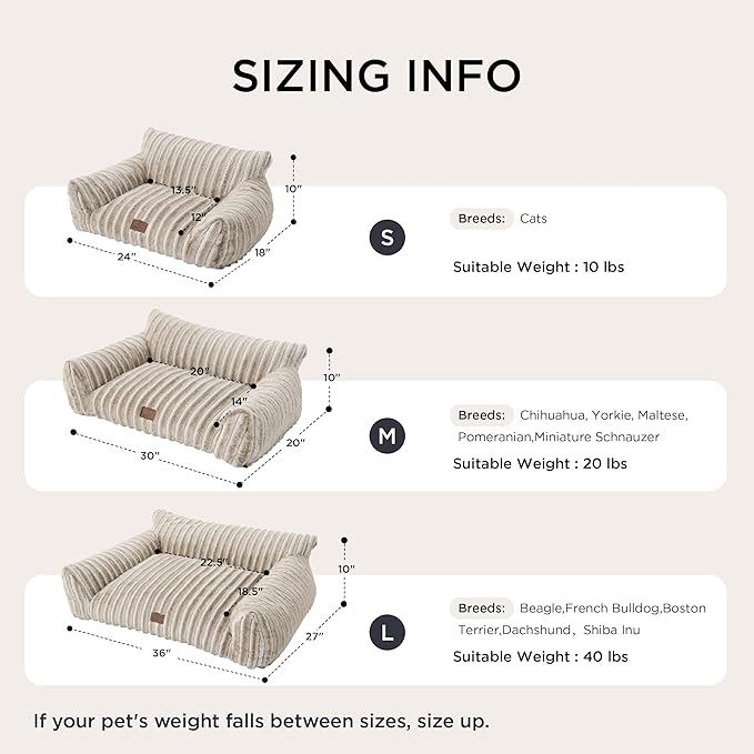 Bedsure ComfyFleece Cute Cat Couch for Pets - Fluffy Small Dog Sofa with Premium Soft Corduroy Fleece, Pet Sofa with Washable Cover, Supportive Dog Couch Bed for Small Medium Dogs, 30inch, Amphora
