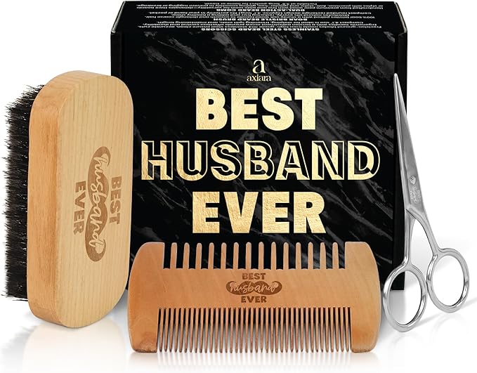 AXIARA Husband Gifts for Him - Beard Kit for Men Grooming and Care with Brush, Comb, Scissors & Storage Bag - Husband Birthday Gift Ideas, Anniversary Retirement Birthday Gifts for Men
