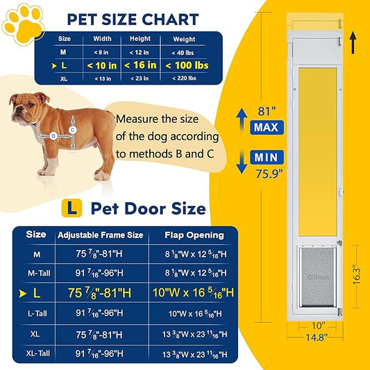 Large Dog Door for Sliding Glass Door,Openable Pet Door for Sliding Glass Doors,All-Metal Framed & Panel & Lock,Adjustable 75 7/8" to 81" Slider Height -Large