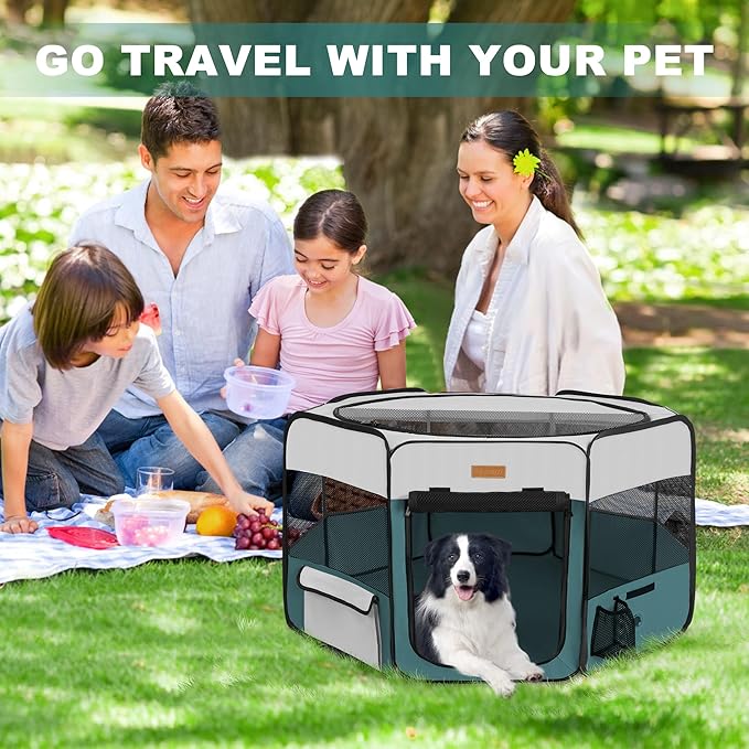 Dog Playpen, Portable Pet Play Pen for Cat, Puppies, Rabbits, Chickens, Foldable Large-Capacity Pet Tent for Indoor/Outdoor Travel Camping Blue