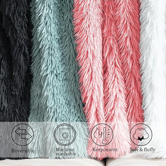 JONIYEAR Extra Large Decorative Fluffy Faux Fur Blanket Queen Size 80" x 90", Soft Luxury Lightweight Furry Blankets, Solid Cozy Shaggy Plush Thick Warm Fuzzy Blankets for Winter Bed Couch, Pink