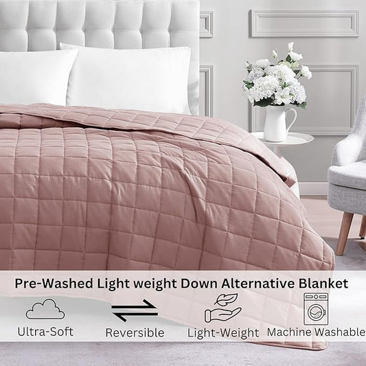 Casa Platino Premium Microfiber Down Alternative Quilted Blanket - Lightweight All Season Twin Size - Sepia Rose