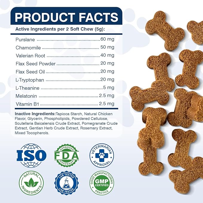 2 Pack Calming Chews for Dogs 300 Count with Melatonin Dog Anxiety Chews Stress Relief Sleep Treats Extra Strength Calming for All Dogs-Fireworks Thunder Barking Separation Vet Approved Chicken Flavor
