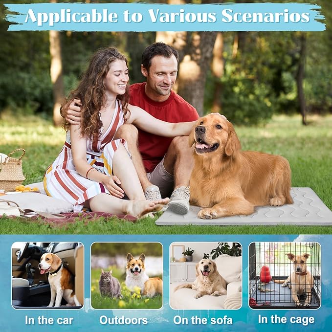 Dog Cooling Mat for Extra Large Dogs & Cats, Q-MAX>0.4 Breathable Cooling Crate Pad Indoor for Pet with Chill Cool Fiber, Portable Waterproof Washable Self-Cooling Pad in Outdoor Summer 36"×23"