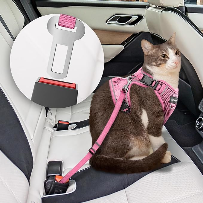 Cat Harness and Leash for Walking, The Upgrade Can be Adjusted in Four Directions and Breathable Cat Harness for Anti Escape that can be Fitted and Positioned, Reflective Strips Harness, Pink, S