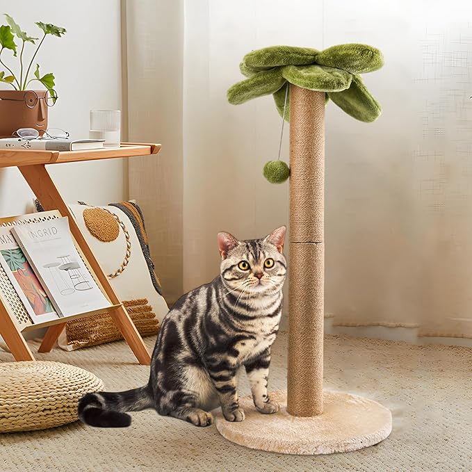 LIFLIX Cat Scratching Post Palm Tree Shape, Sturdy 34 inches Tall Sisal Scratch Post with Interactive Dangling Ball, Cute Cat Scratcher for Indoor Cats