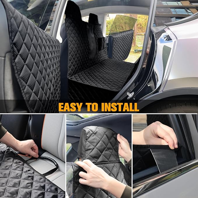 Dog Seat Cover for Tesla Model 3 & Y - Waterproof Back Seat Hammock with Mesh Window & 2 Door Protectors - Scratch & Mud Protection