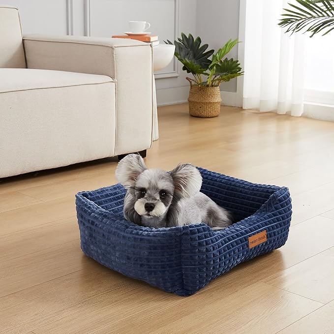 Modern Threads Ultra Soft Plush Pet Bed for Small and Medium Dogs with Elegant Texture and Stylish Design, Removable Washable Cover, Blue, (24" L x 20" W x 8" Th)
