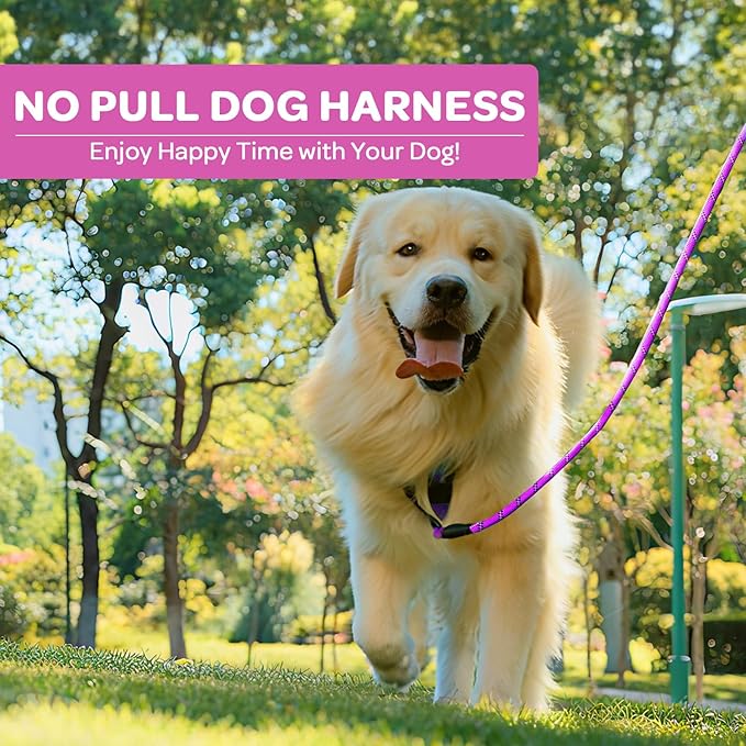 FURRYFECTION Plaid Dog Harness for Large Dogs, Reflective No Pull Adjustable Pet Vest with Front Clip, Leash, Easy Control Handle and Seat Belt, Rose, XL