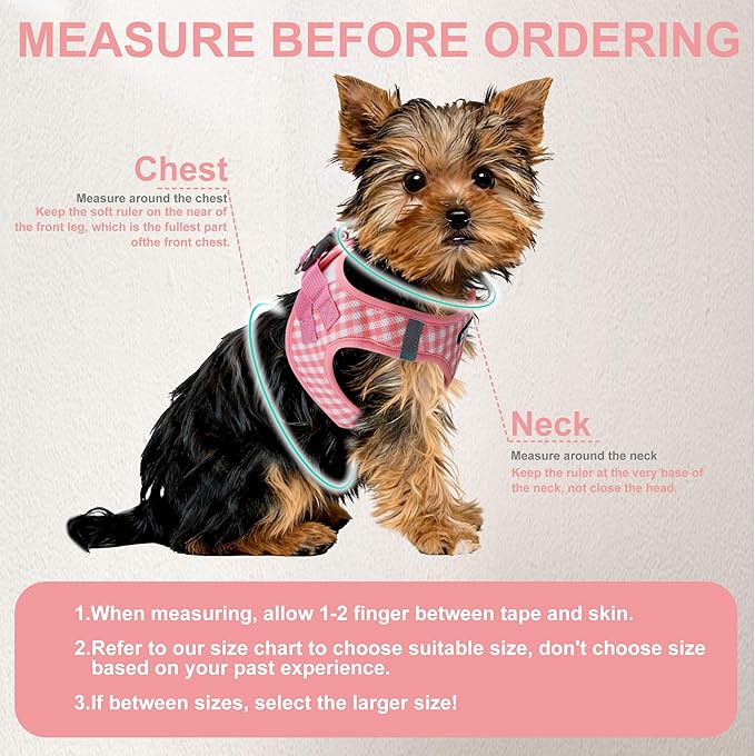 AIITLE No-Pull Pet Harness with a Leash, Plaid Comfort Padded Vest, Step in Dog Harness, Reflective Bands, Soft Breathable Pet Supplies, for Small and Medium Dogs and Cats Watermelon S