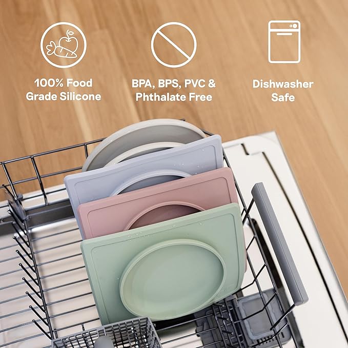 ezpz Tiny Plate (Sage) - 6 Months+ - 100% Silicone Suction Placemat + Plate for Infants - Fits on Most Highchair Trays - Baby Led Weaning Supplies