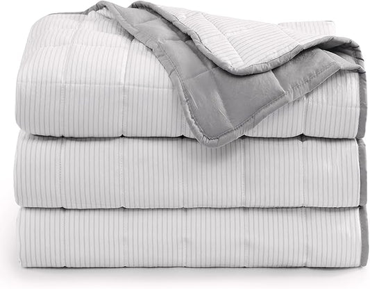Casa Platino Full Size Blanket – Quilted & Reversible Microfiber Bedding, Lightweight Down Alternative Fill, Pre-Washed for Soft Comfort – Ticking Stripe Silver