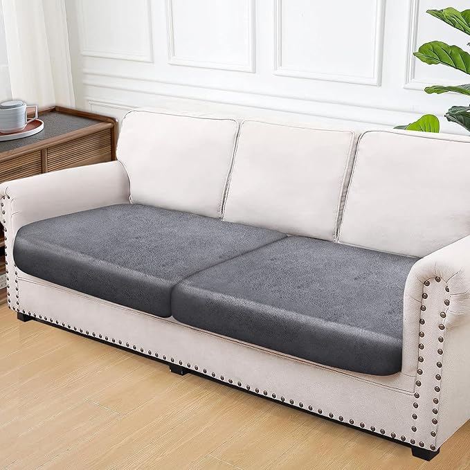 ANARACHON Leather Look Couch Cushion Covers Sofa Seat Slipcovers Sets Couches Furniture Protector for Sectional Armchair Loveseat Pets Kids Stretch Spandex Fabric (2 Cushion Sofa, Light Brown)